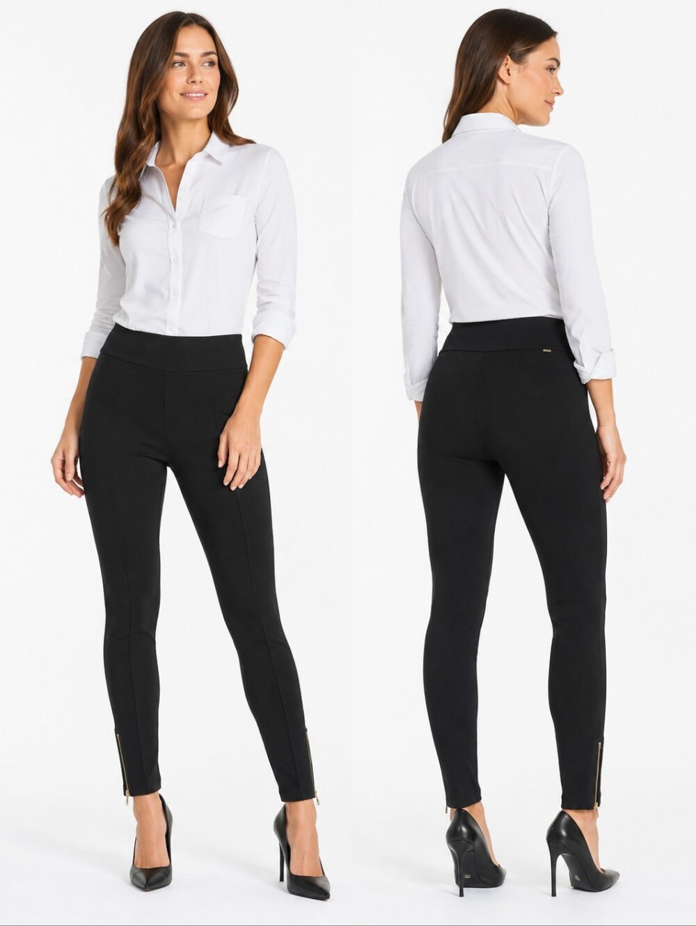 CAbi 999 Womens Skinny Equestrian Riding Black Ponte Knit Leggings Zipper Ankle 